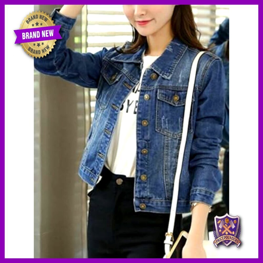 Classic Denim Jacket Button Front Cropped Fit Casual Chic Cowgirl Style - Picture 2 of 6